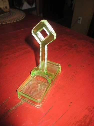 Vintage Green Depression Vaseline Uranium Glass Salt & Pepper Caddy Holder ONLY