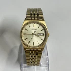 Seiko Watch Men Champagne Dial Gold Tone Day/date V743-9029 New Battery