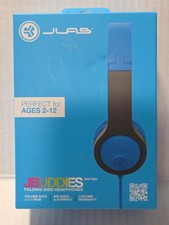 JLab JBuddies 2nd Gen Folding Kids Wired Headphones Blue  Gray New Sealed