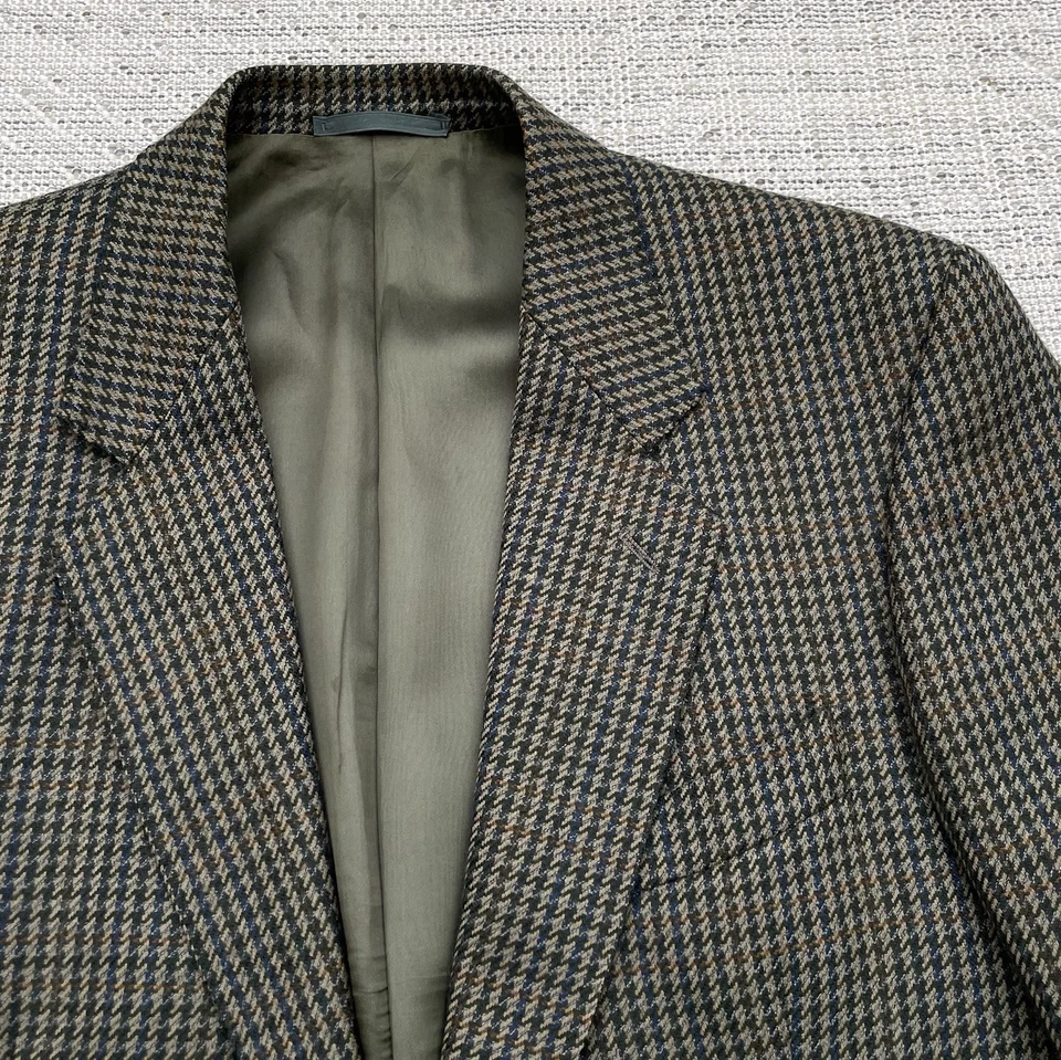 Jaeger Vintage Tweed Sports Jacket Men's 40L Green Mix 100% Wool Houndstooth - Image 4 of 4