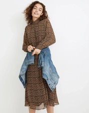 Madewell Georgette Smock Midi Dress XS Folktale Paisley Long Sleeve Romantic