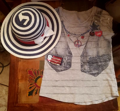 Girls 4th of July Outfit Sz 7 Justice Shirt and Hat -Justice Top - Image 1 of 4