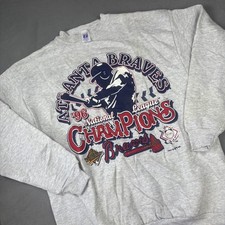 Vintage Atlanta Braves Sweatshirt Mens Large Crewneck MLB NL Champs Logo 7 90s