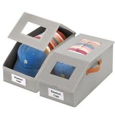 2 Pcs Extra Large Hat Organizer Storage Box for Baseball Cap with Dual Clea...