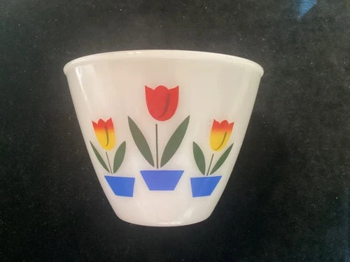 Vintage FIRE KING Tulips Small Nesting Mixing Bowl 5.5" x 4" EXC