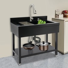 Freestanding Utility Sink with Cabinet Laundry Stainless Steel Sink with Faucet