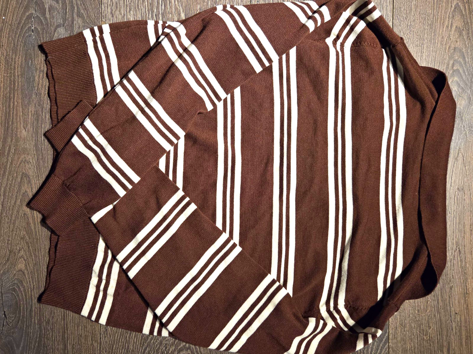 Love Tree Brown & White Striped Knit Collared Long Sleeve Pullover Sweater M