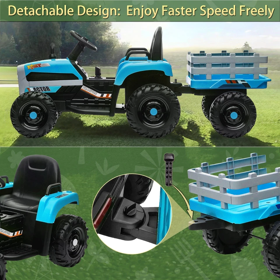 Coche eléctrico para niños 24V paseo en tractor con control remoto, LED, juguete de 3 velocidades, azul Foto 4 de 4