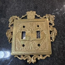 Virginia Metalcrafters VM Brass Ornamental Double Switch Plate Cover Scrollwork