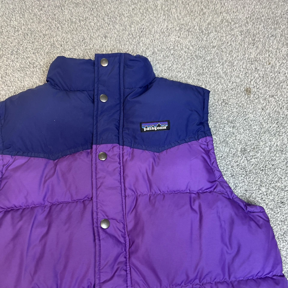 Patagonia Vest Kids XL 14 Purple Blue Insulated Puffer Snap Front Colorblock - Image 4 of 4