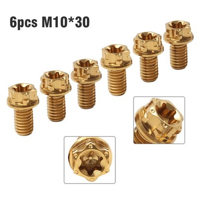 6pcs Titanium Bolts with Torx Head and Flange, M10 x 30mm, Gold, for Motorcycle