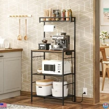 Bakers Rack with Storage, Microwave Stand, Coffee Bar, Rustic Brown & Black