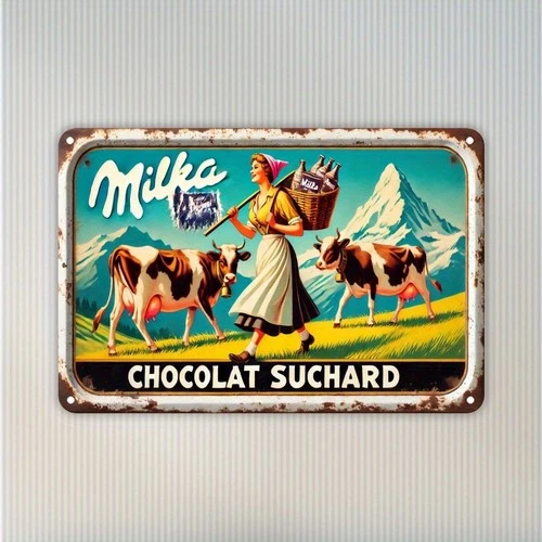 Vintage Milka Chocolate Tin Metal Signs Home Décor8x12 Rustic Farmhouse Wall Art