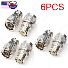 6Pcs N Male Plug to PL-259 SO-239 UHF Female Jack RF Adapter Barrel Connector