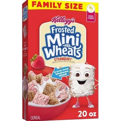 Kellogg's Frosted Mini-Wheats Breakfast Cereal, Kids Cereal, Strawberry, 20oz Bo