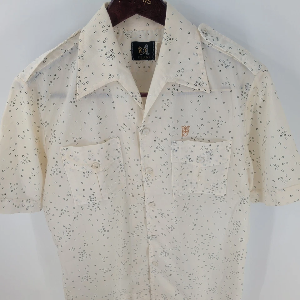 Vintage IOLANI Hawaii Short Sleeve Polka Dot Western Button-Up Shirt Off-White M - Image 3 of 4