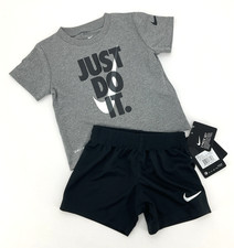 Nike Boys Dri-fit Gray T-Shirt Black Shorts Set Just Do It Graphic Size 12M
