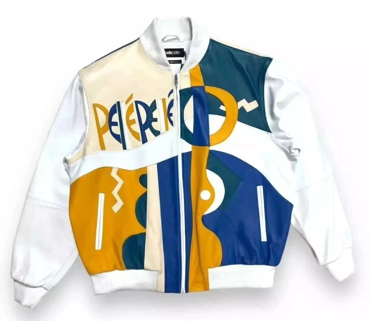 Men's Plush Abstract Style Bomber Jacket – Handmade Real Cowhide Leather