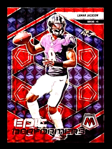 Lamar Jackson 2025 Panini Mosaic EPIC PERFORMERS Red Prizm Ravens #3