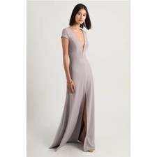 Jenny Yoo Collection Cara Cap Sleeve Plunging Bridesmaid Gown Maxi Size 12