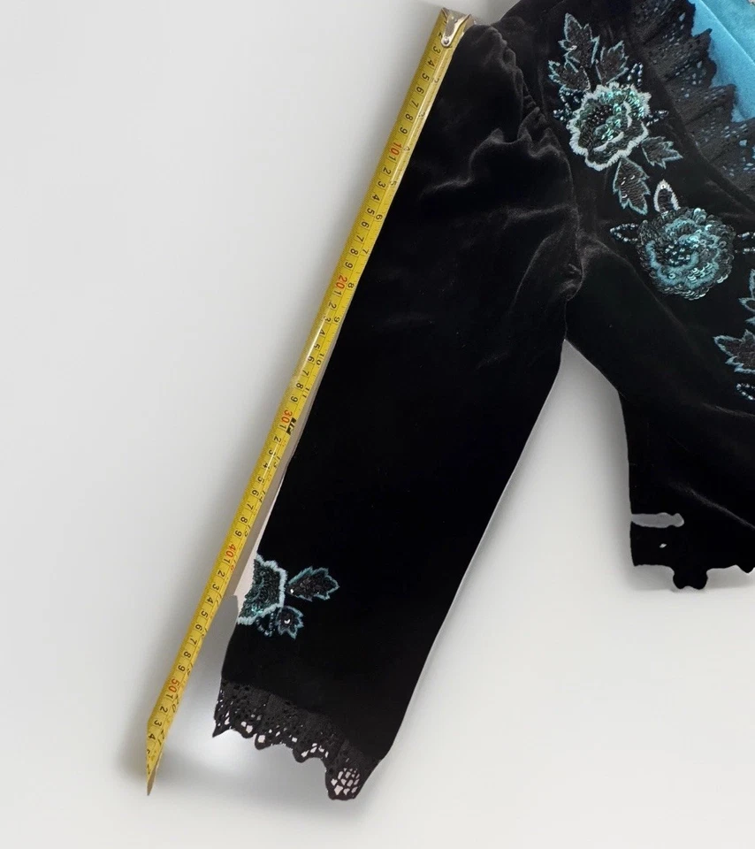 Abrigo Corto De Colección NANETTE LEPORE Mujer Con Cuentas Forrado de Seda Talla 2 Terciopelo Vacaciones Foto 4 de 4