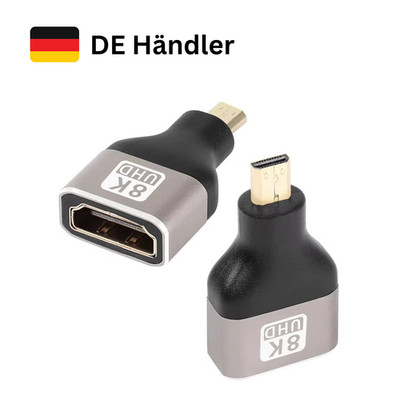 Micro HDMI auf HDMI Adapter 8K UHD Vergoldet Buchse auf Stecker für Laptop PC TV