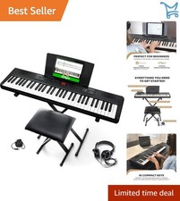Electric Keyboard Piano 61 Keys Portable with Stand Bench Headphones for Begi...