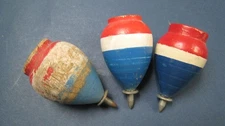 Vintage Set of 3 Red White & Blue Toy Spinning Tops Japan