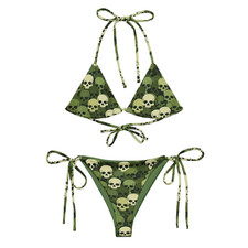 Skull Bikini Set, Green Camo Goth Bikini Halloween - Triangle Bikini Set