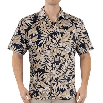 Cooke Street Hawaiian Aloha Shirt Medium Tropical Floral Reverse Print Black Tan