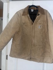 Carhartt Arctic Quilt Lined Brown Tan Traditional Mens Coat XL Distressed