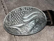 Nocona Oval God Bless America Silver Belt Buckle 37016 With Belt