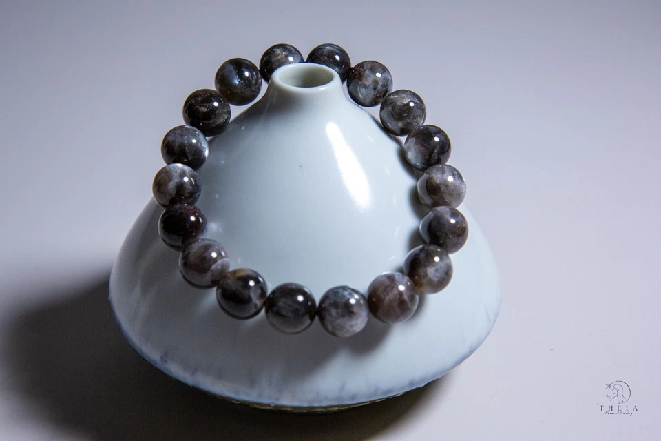 Brazalete raro de 12 mm de alta calidad de piedra solar dorada y piedra solar negra mina simbólica Foto 2 de 4