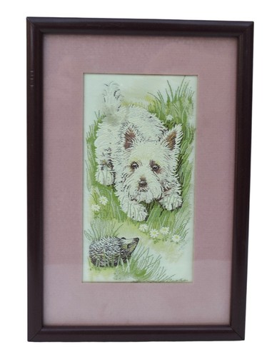 Cash's of Coventry Silk Woven Pictures - West Highland Terrier Puppy & Hedgehog