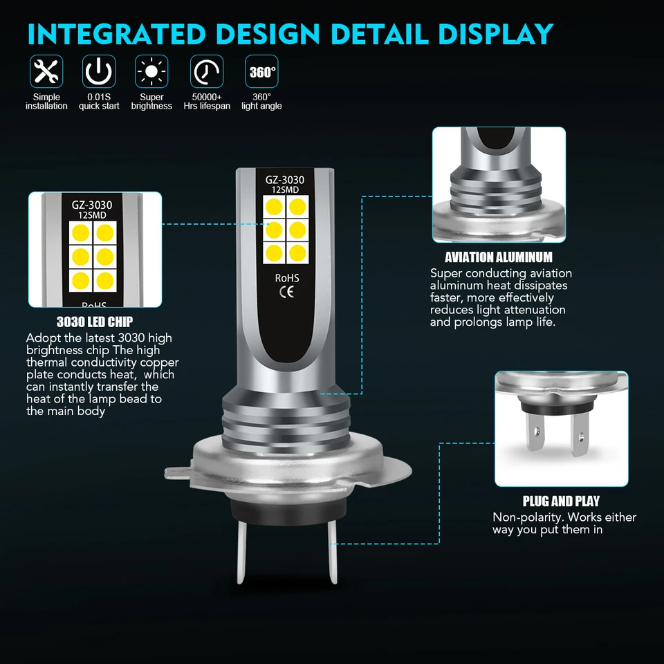 Cantidad 2 H7 LED Faros Bombillas Lámpara 6000K CG Para Kawasaki Z1000 2003-2012 2013 NUEVO Foto 2 de 4