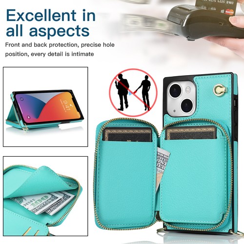 For iPhone 16 15 14 13 12 11 Pro Max XR 8 Plus Zipper Card Wallet Crossbody Case - Picture 34 of 63