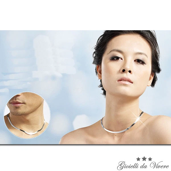 girocollo brillante Collana Bellissima Argento bianchi uomo unisex donna fh - Immagine 2 di 4