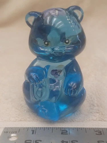 Vintage Fenton Art Glass Sitting Bear Figurine 3 ½” Hand Painted Blue Signed