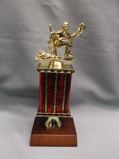 gold hockey skate goalie trophy award red column wood base