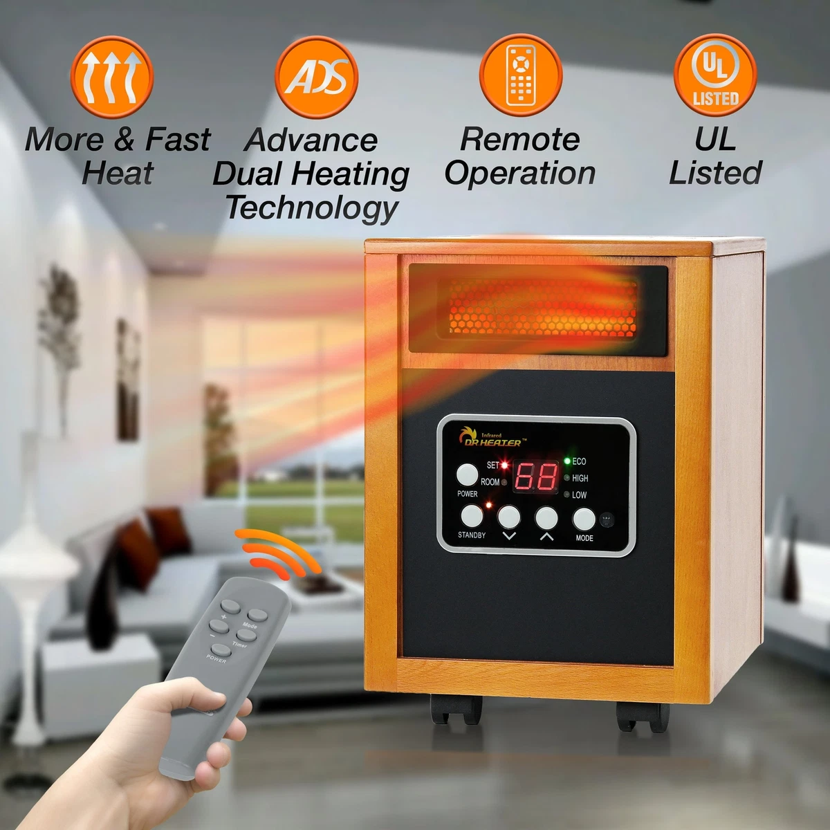 Dr Infrared Heater Quartz PTC Infrared Portable Space Heater 1500 Watt U