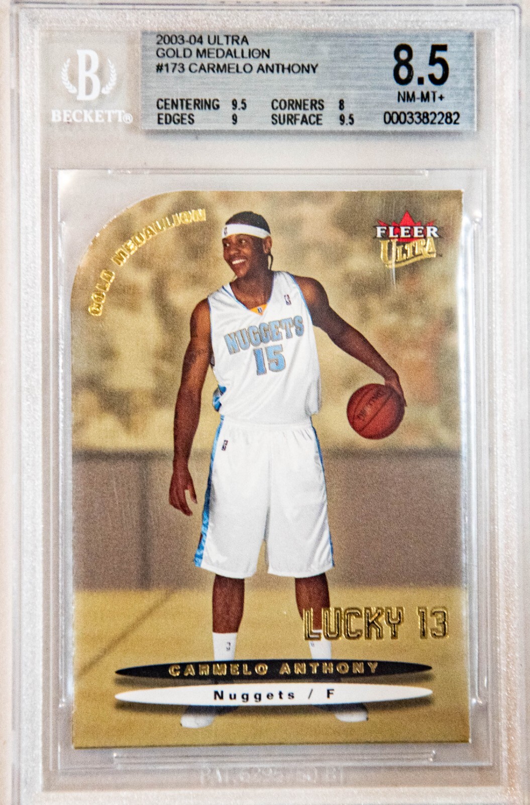 2003-04 Fleer Ultra Lucky 13 Platinum Medallion Carmelo Anthony BGS 8.5 RC