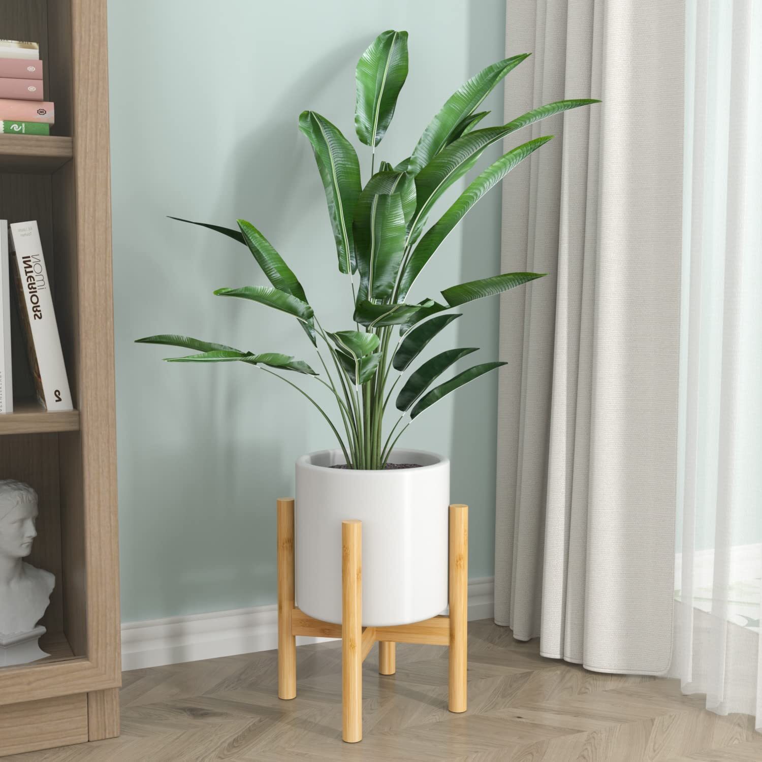 8 Inch Bamboo Plant Stand Indoor Plant Holder Mid Century Modern