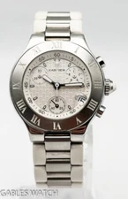 Cartier Chronoscaph 21 2996 Midsize White 32mm Steel Quartz Watch