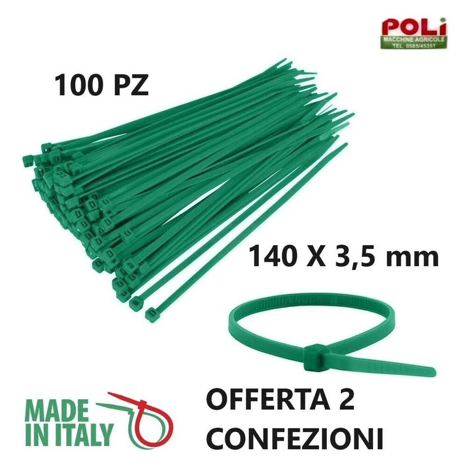 200 FASCETTE VERDI PLASTICA CABLAGGIO 140 X 3,5 PER RETE OMBREGGIANTE 2 PACCHI - Immagine 2 di 4