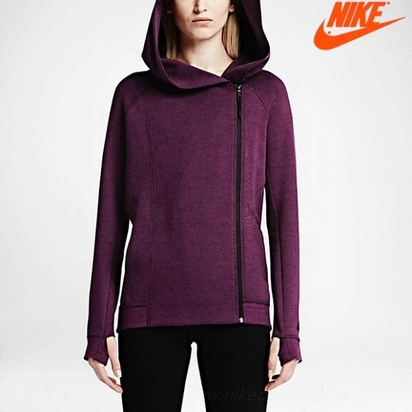NIKE Tech Purple Fleece Asymmetrical Zip High Low Cape Hooded Jacket Womens M