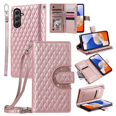 For Samsung A15 A14 A13 A25 A35 A53 A54 5G Crossbody Leather Zipper Wallet Case