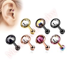 16G Gem Ion Plated Tragus Cartilage Helix Bar Ear Ring Body Piercing Stud