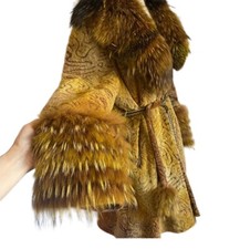 Rare Vintage 1970s Authentic Lamb Skin Racoon Penny Lane Yellow Coat Trench Sz L