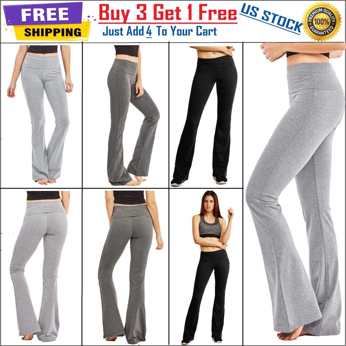 Yoga Pants Wide Waist Band Soft Stretchy Cotton Flare Bottom Gym