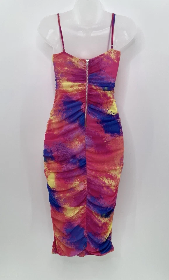 Vestido ceñido al cuerpo acanalado acuarela psicodélico Bar III XS Y2K vibraciones malla boho Foto 3 de 4